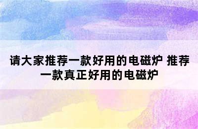 请大家推荐一款好用的电磁炉 推荐一款真正好用的电磁炉